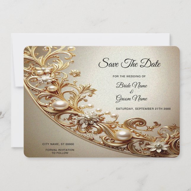 Ornate Gold Flourish Save The Date (Front)