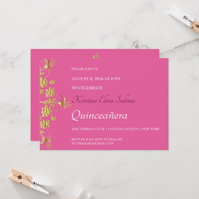 Ornate Gold Flowers Party Invitation (Front/Back In Situ)