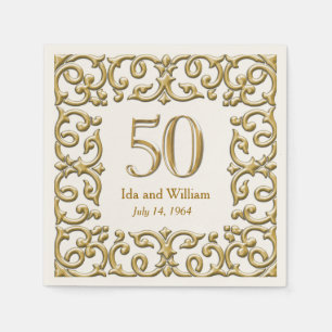 Ornate Gold Frame 50th Anniversary Napkin