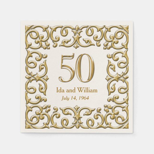 Ornate Gold Frame 50th Anniversary Napkin (Front)