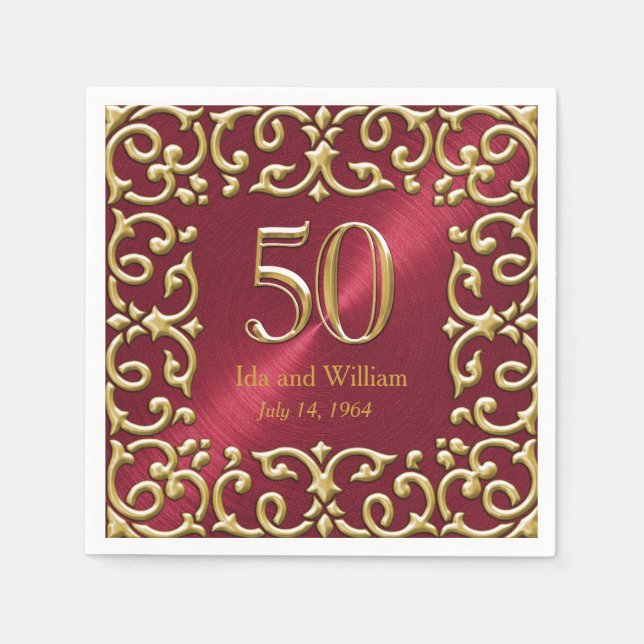 Ornate Gold Frame 50th Anniversary Napkin (Front)