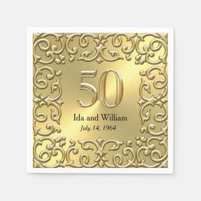 Ornate Gold Frame 50th Anniversary Napkin (Front)