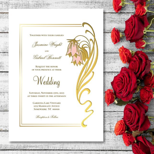 Ornate Gold Frame Script Wedding Invitation (Creator Uploaded)