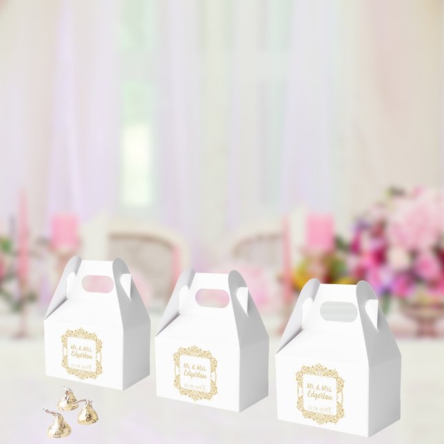 Ornate Gold Frame Wedding Personalised Favour Box (These elegant favor boxes look great with a variety of wedding themes!)