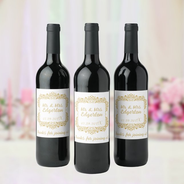 Ornate Gold Frame Wedding Personalised Wine Label (Matching white and gold frame products available for your big day!)