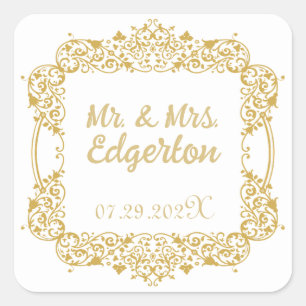 Ornate Gold Frame Wedding Square Square Sticker