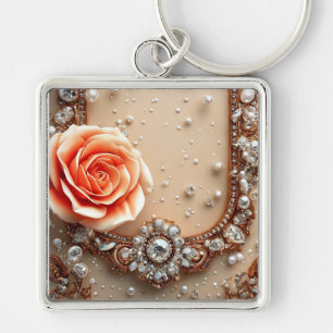 Ornate Gold Frame with Roses Key Ring