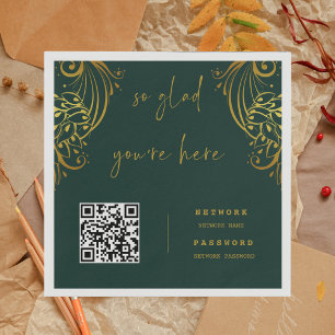 Ornate Gold Frills WiFi Password Wedding Napkins