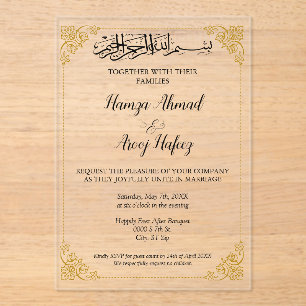 Ornate Gold Islamic Muslim Wedding Acrylic Invitations