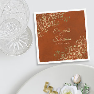 Ornate Gold Lace Elegant Rust Orange Wedding Napkin