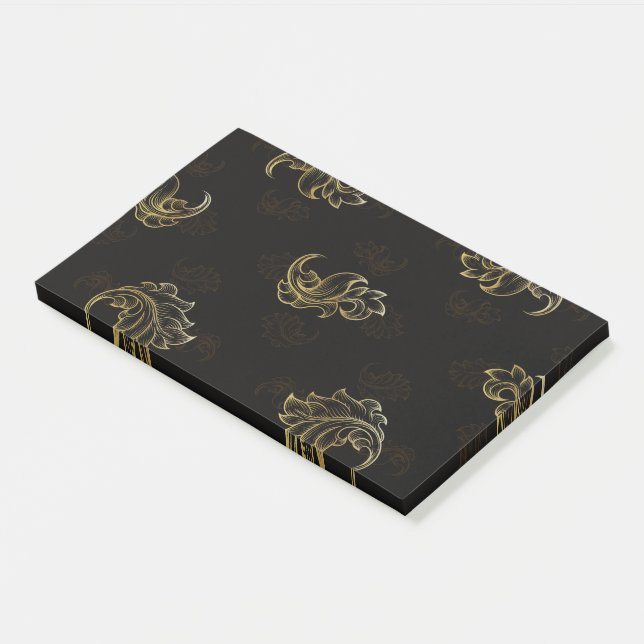 Ornate gold leaf patterns elegantly swirl  post-it notes (Angled)