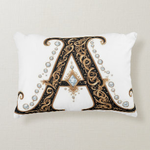 Ornate Gold Letter A Luxury Monogram Vintage Decorative Cushion