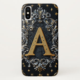 Ornate Gold Letter A on Decorative Floral iPhone X Case