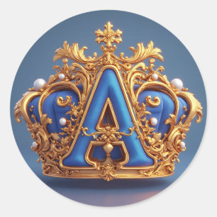 Ornate Gold Letter A With Crown Frame Design Classic Round Sticker