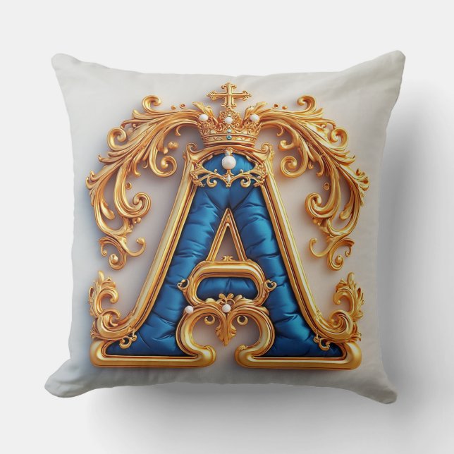 Ornate Gold Letter A With Crown Frame Design Cushion (Front)