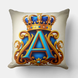 Ornate Gold Letter A With Crown Frame Design Cushion