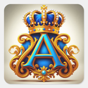 Ornate Gold Letter A With Crown Frame Design Square Sticker
