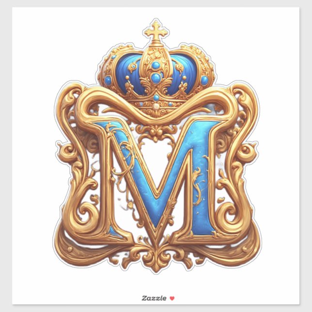Ornate Gold Letter M With Crown Frame Design (Sheet)