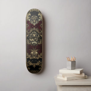Ornate Gold Lion Design  Skateboard