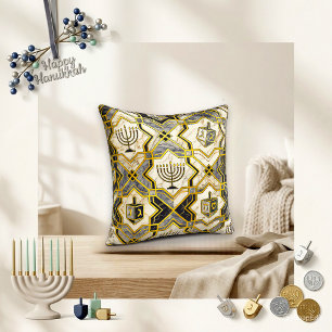 Ornate Gold Marble Hanukkah Cushion