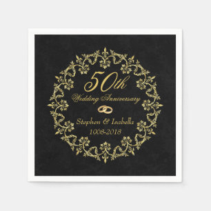 Ornate Gold on Black 50th Wedding Anniversary Napkin