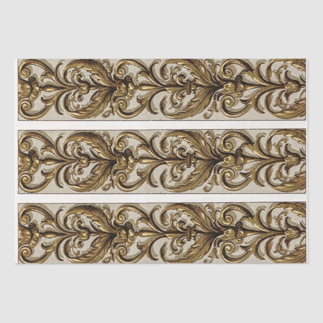 Ornate Gold Ornament Fleur de Lis Border Decoupage Tissue Paper (Front)