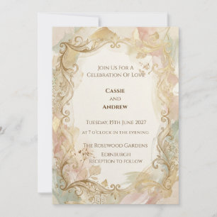 Ornate Gold Pastel Flourish Wedding Invitation