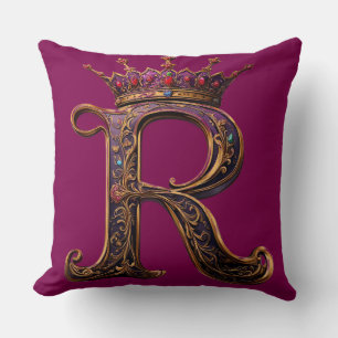 Ornate Gold 'R' Adorned with Diamonds Cushion