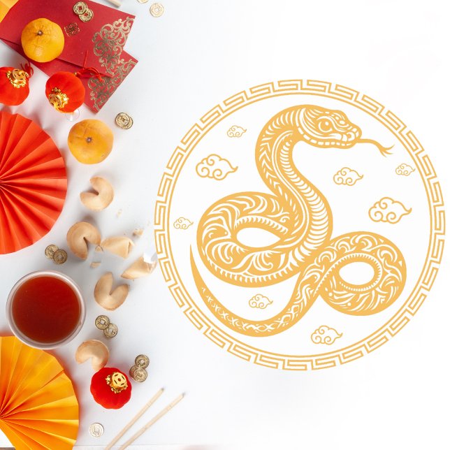 Ornate Gold Snake Chinese New Year Classic Round Sticker (Creator Uploaded)