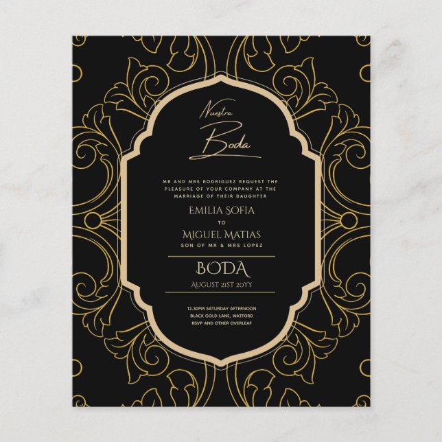 Ornate Gold SPANISH BODA Invitations Flyer (Front)