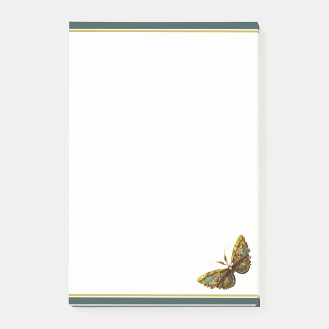 Ornate Gold & Teal Butterfly 4"x6" Post-it Notes (Front)