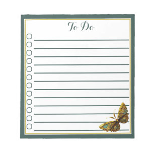 Ornate Gold & Teal Butterfly List Notepad