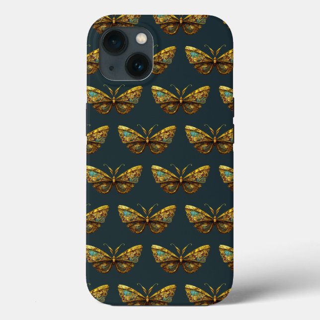 Ornate Gold & Teal Butterfly Phone Case (Back)