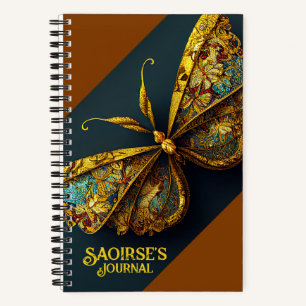 Ornate Gold & Teal Butterfly Small Hardcover Notebook