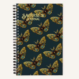 Ornate Gold & Teal Butterfly Small Hardcover Notebook