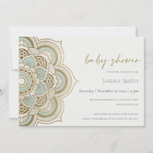 Ornate Gold Teal Mandala Baby Shower Invite