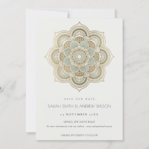 Ornate Gold Teal Mandala Save the Date Invite