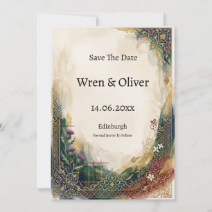 Ornate Gold Teal Scottish Thistle Save The Date
