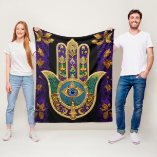 Ornate Gold Third Eye Hamsa Fleece Blanket