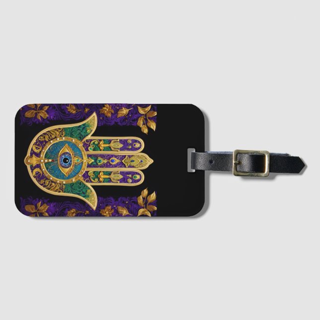  Ornate Gold Third Eye Hamsa Luggage Tag (Front Horizontal)