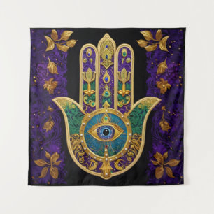 Ornate Gold Third Eye Hamsa Tapestry