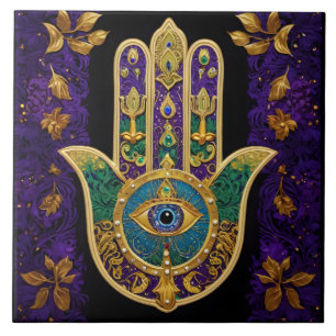 Ornate Gold Third Eye Hamsa Tile