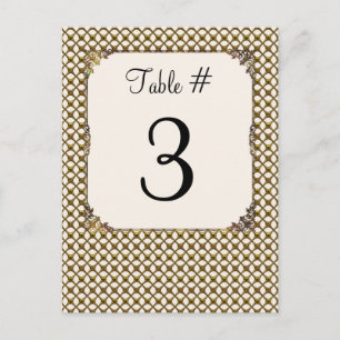 Ornate Gold Tone Lattice Wedding Table Number Card