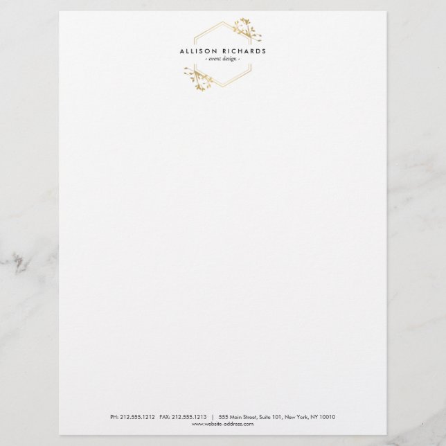 Ornate Gold Vine and Leaf Emblem Letterhead (Front)