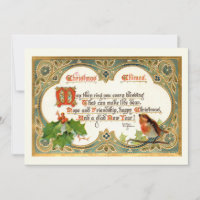 Ornate Gold Vintage Christmas Verse, Robin & Holly