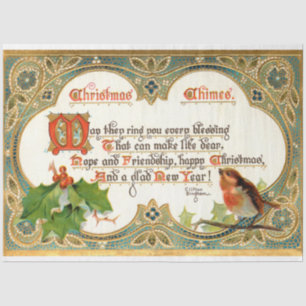 Ornate Gold Vintage Christmas Verse, Robin & Holly Tissue Paper