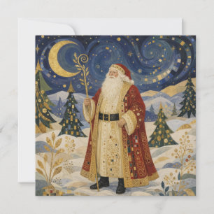 Ornate Golden Art Nouveau Santa Claus Winter Card