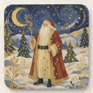 Ornate Golden Art Nouveau Santa Claus Winter Coaster