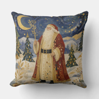 Ornate Golden Art Nouveau Santa Claus Winter Cushion