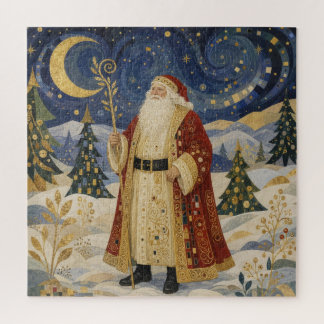 Ornate Golden Art Nouveau Santa Claus Winter Jigsaw Puzzle